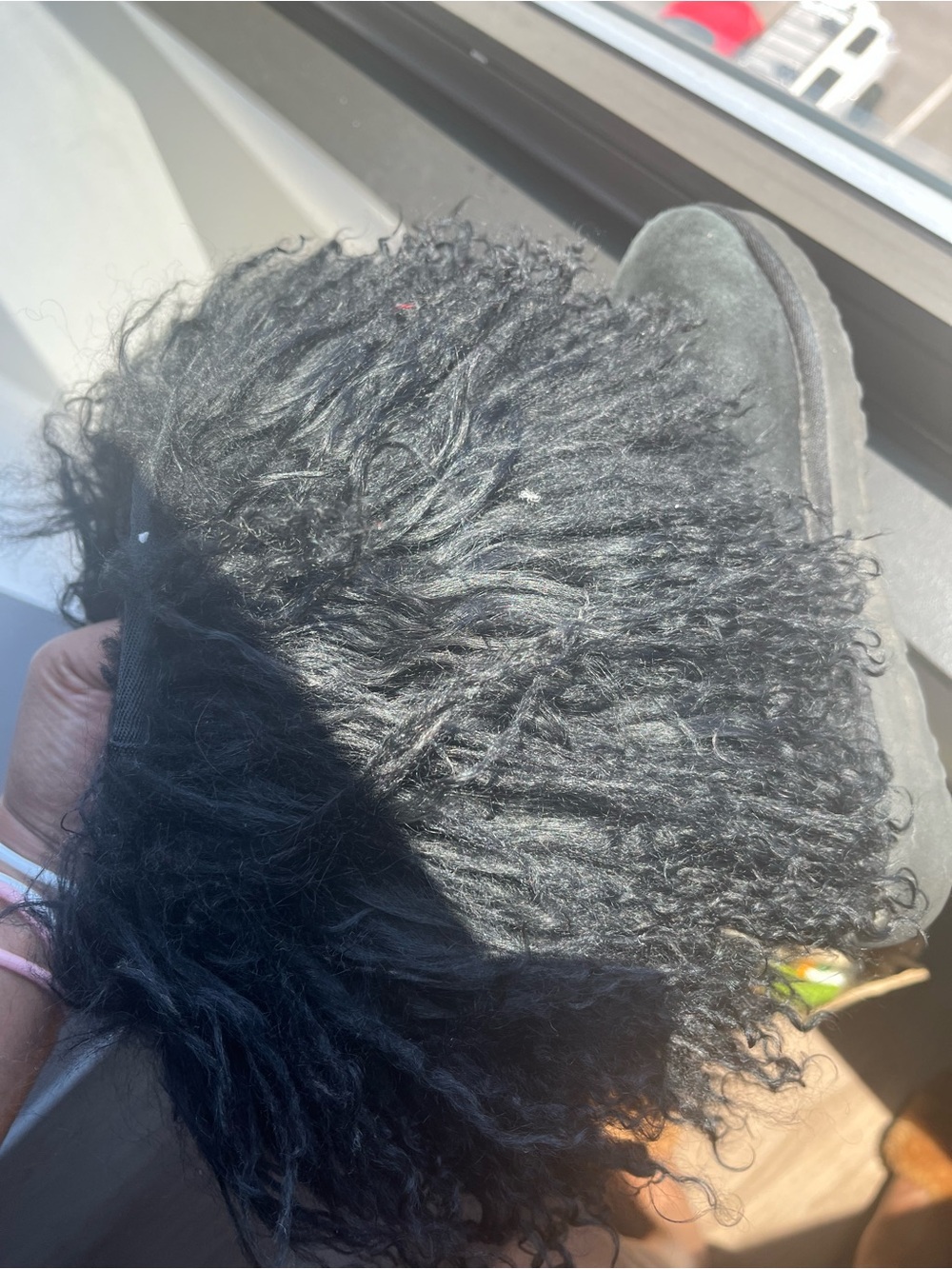 UGG Black Curly Fur Ankle Boots